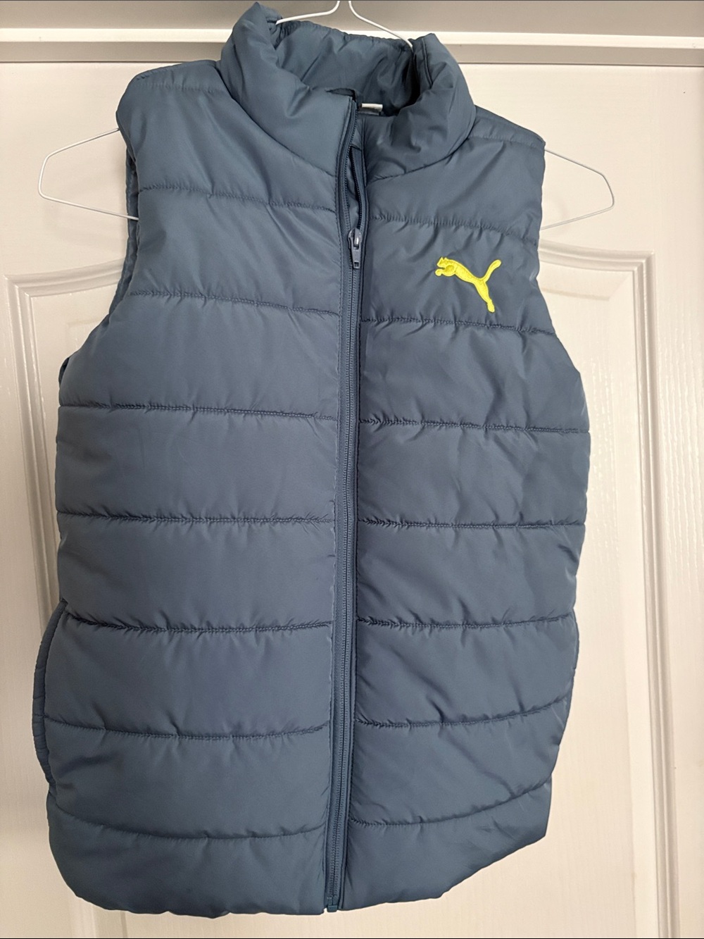 Puma Kids Navy Puffer Vest with Yellow Logo